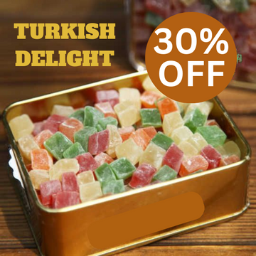 Assorted Turkish Delight - Tin Box | Mix Flavoured | Rose | Mint | Lemon |Premium Delights